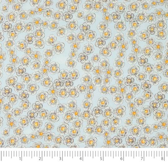 Stitch & Sparkle Light Blue Daisy Maries Picnic Cotton Fabric